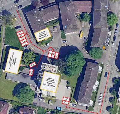 a map of a city with buildings and trees at SOHO 3B !Gratis Parken, Free Parking! in Kreuzlingen