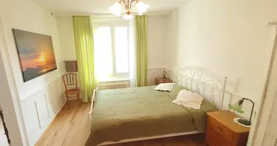 a bedroom with a bed and a window at 2-4 Zimmer Apartments Stilvoll im Gertrud Schlössli - zentral ruhig in St. Gallen
