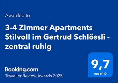 a blue sign that reads summer appointments skillroll im centricular scholarentialrolling at 2-4 Zimmer Apartments Stilvoll im Gertrud Schlössli - zentral ruhig in St. Gallen