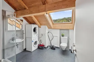 a bathroom with a toilet sink and a window at FENUS Grabs Gemütliche Ferienwohnung SGT06 in Grabs