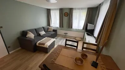 a living room with a couch and a table at Ferienwohnung Edelweiss in Wolfhalden