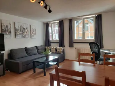 a living room with a couch and a table at Global Citizen 5 in St. Gallen