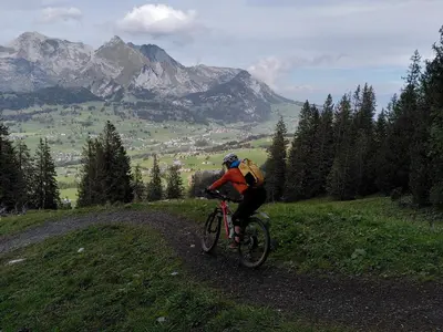 a person riding a bike on a mountain trail at Ferienwohnung Halden in Unterwasser