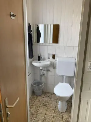 a bathroom with a toilet and a sink at 01 - Gästehaus Erika - Hundwil - Appenzellerland in Hundwil