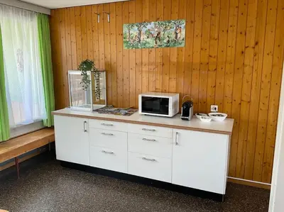 a small bathroom with a sink and a toilet at 18 - Gästehaus Erika - Hundwil - Appenzellerland in Hundwil