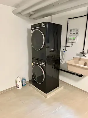 a washing machine in a room next to a sink at Zentrales Apartment St Gallen an der Olma in St. Gallen
