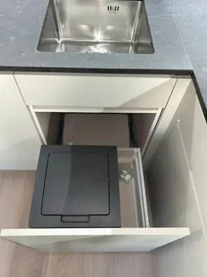 a drawer in a cabinet with a sink in it at Jasminkas Host 1, Ruhig, Gratis Parkplatz Balkon & im 1, Stockwerk in St. Gallen