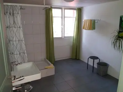 a bathroom with a toilet and a sink and a window at Hotel Garni Frohsinn in Uttwil