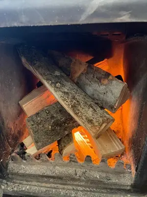 a pile of wood in a fire pit at Barn Apartment in an Old Farmhouse near Vaduz in Sevelen