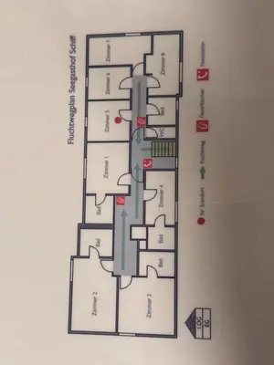 a floor plan of a building with red numbers at Schiff Kesswil in Kesswil