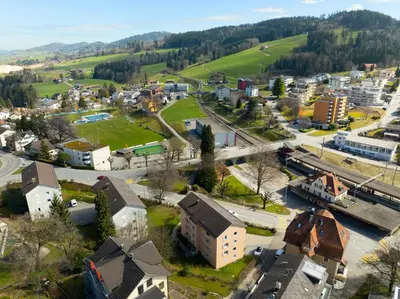 an aerial view of a small town with a city at Private Apartment in Degersheim