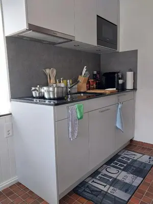 a kitchen with a sink and a counter top at schickes gemütliches Studio in Bühler