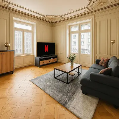 a bedroom with a bed and a potted plant at OLMA Center Barrock Suites in St. Gallen