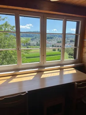 a window in a room with a view of a field at Mattenhof in Flawil