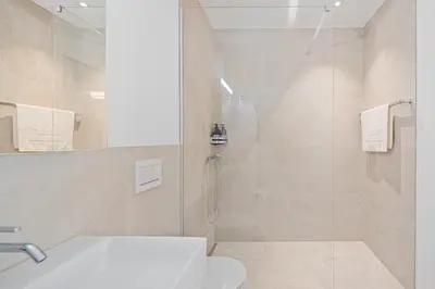 a bathroom with a shower and a toilet at BLIV Design-Apartment mit Parkplatz, nahe Zentrum in St. Gallen