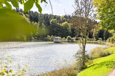 a boat in the middle of a lake at Modernes Apartment mit Balkon und Parkplatz, Nähe See in St. Gallen