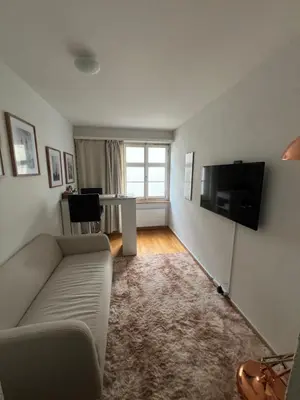 a living room with a couch and a flat screen tv at Hostel I Love Sg in St. Gallen