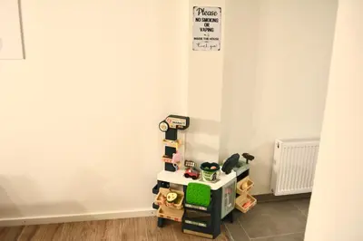 a toy room with a shelf with toys on it at Luxuswohnung in Bodensee, im Radweg mit Parkplatz in Romanshorn