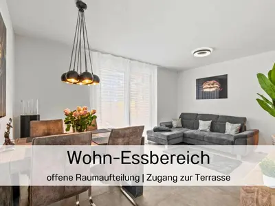 an image of a living room with a dining table at Ferienhausträume Bergstrasse Bodensee - inkl Tiefgarage, Garten und Dachterrasse in Kreuzlingen