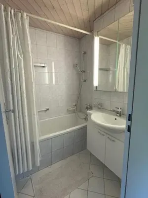 a bathroom with a sink and a tub and a shower at 3 Zimmerwohnung mit Gartenterrasse, mitten im idyllischen Gais für 1 bis 3 Personen in Gais