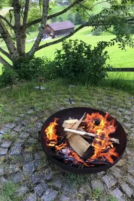 a grill with food on fire in the grass at Holiday Home Neuer Sigerst by Interhome in Wildhaus