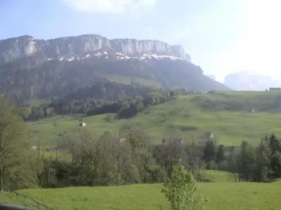 a green field with a mountain in the background at Apartment Sutter in Brülisau bei Appenzell by Interhome in Brülisau
