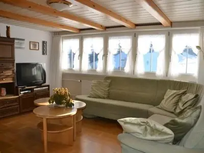 a living room with a couch and a tv at Apartment Breiten by Interhome in Brunnadern