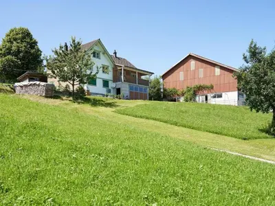 a house on top of a grassy hill at Apartment Hof Höchi by Interhome in Bruggen