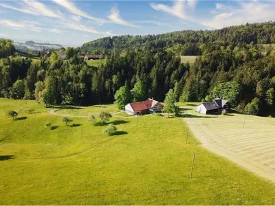 an overhead view of a field with houses and trees at Apartment Vordere Au by Interhome in Schwellbrunn