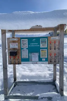 a sign in the snow with snow on it at Apartment nirkwerk by Interhome in Schönengrund