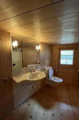 a bathroom with a sink and a toilet and a mirror at Apartment Sweet Home by Interhome in Wildhaus