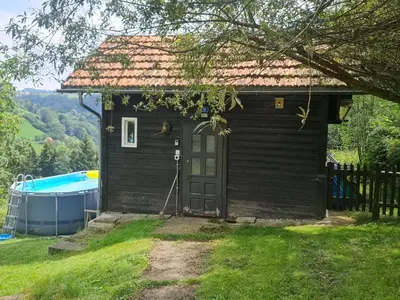 a small black house with a boat next to it at Holiday Home Bienenhaus Speicher by Interhome in Speicher