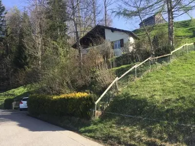 a house on the side of a hill with a car at Holiday Home Feriehüsli by Interhome in Krummenau