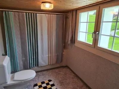 a bathroom with a toilet and a window at Holiday Home Seuzach by Interhome in Nesslau