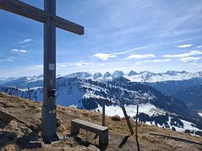 a wooden cross on the top of a mountain at Apartment Zwingli's Ferienwohnung by Interhome in Nesslau