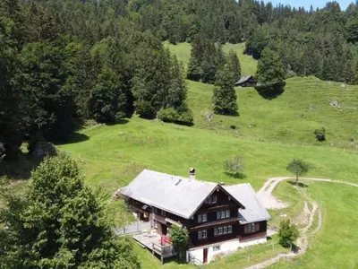 an aerial view of a house in a field at Holiday Home Obere Laui by Interhome in Nesslau