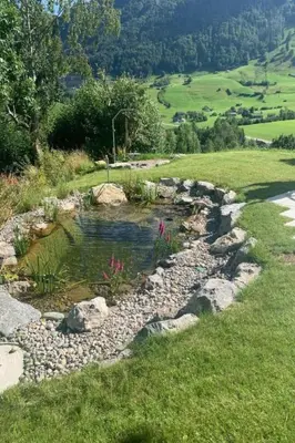a rock garden with a pond in a field at Holiday Home Ferienhaus by Interhome in Nesslau