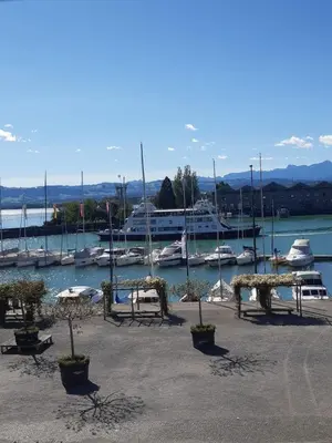 a group of boats docked in a marina at Ferienwohnung Engel in Romanshorn