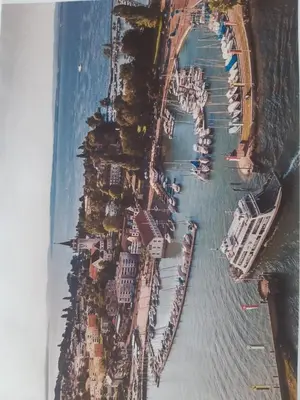 an aerial view of a harbor with boats in the water at Ferienwohnung Engel in Romanshorn