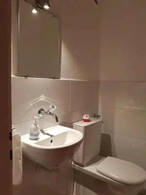 a bathroom with a sink and a toilet and a mirror at Hotel Elite Self-Check-in in St. Gallen