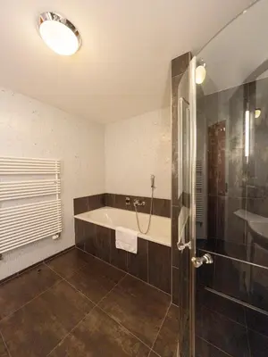 a bathroom with a tub and a shower and a sink at Hotel Hecht in Appenzell
