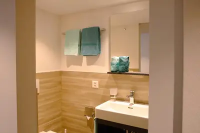 a bathroom with a sink and a mirror at Hotel Landgasthaus Neues Bild, Eggerstanden in Appenzell