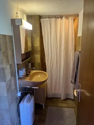 a bathroom with a sink and a shower at Ferienwohnung Inauen in Appenzell