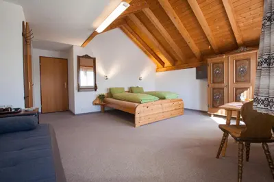 a living room with a couch and a table at Hotel Restaurant Schönau in Wildhaus