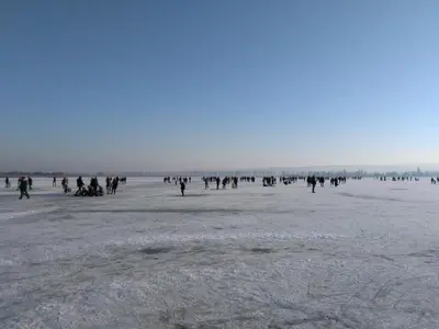 a large group of people walking on the beach at Studio zum Wohlfühlen in Kreuzlingen