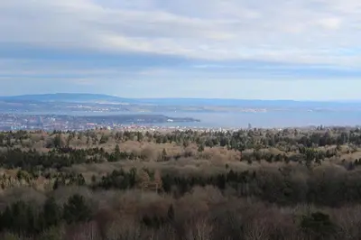 an aerial view of a city and a body of water at Studio zum Wohlfühlen in Kreuzlingen