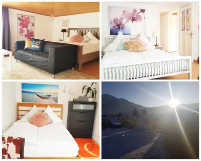 a collage of pictures of a hotel room at Family Mountain View - Upper Alley in Buchs