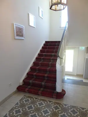a staircase in a house with a red carpet at VILLA TAEGERMOOS in Tägerwilen