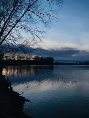 a view of a large lake at dusk at VILLA TAEGERMOOS in Tägerwilen