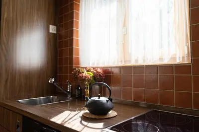 a kitchen counter with a tea kettle on a sink at Frühweid in Unterwasser